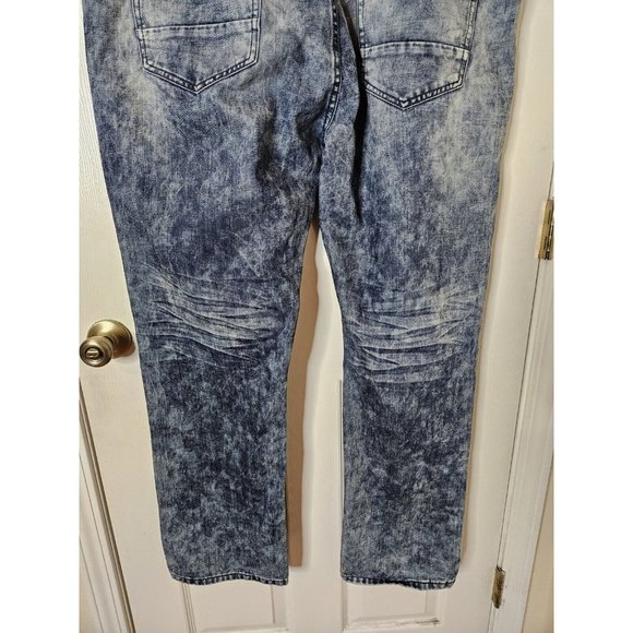 Mens Blue Cult  Denim Stretch Jeans Embroidered Distressed Straight Leg  42x33 - Picture 7 of 9